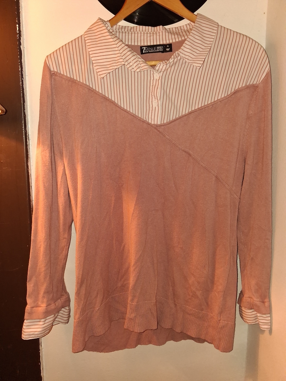 7th Avenue New York And Company Pink Layered-Look Sweater Top